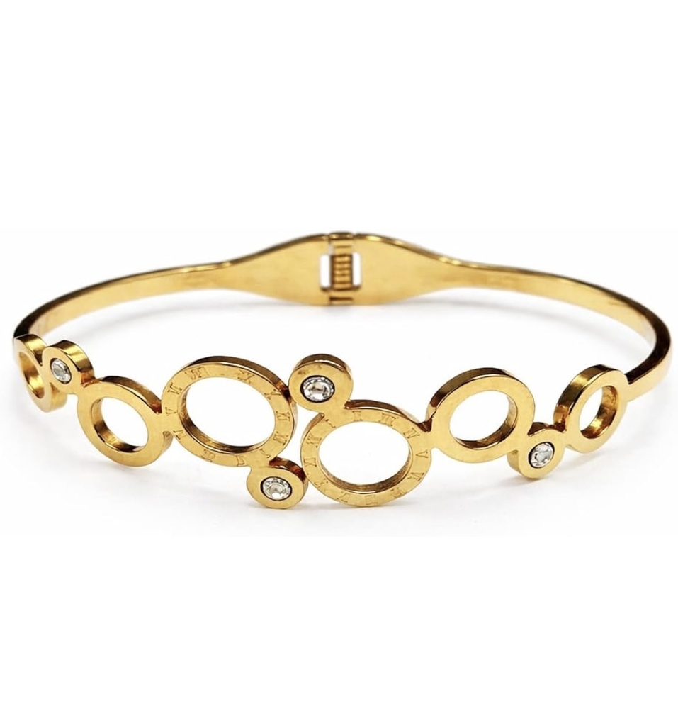 Gold Geometric Circle Bracelet for Women – Crystal Studded Adjustable Stainless Steel Cuff Bracelet- ANTI TARNISH