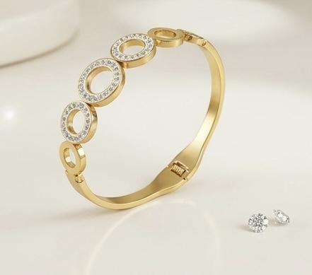 Geometric Rhinestone Circle  Stainless Steel Bangle Bracelet