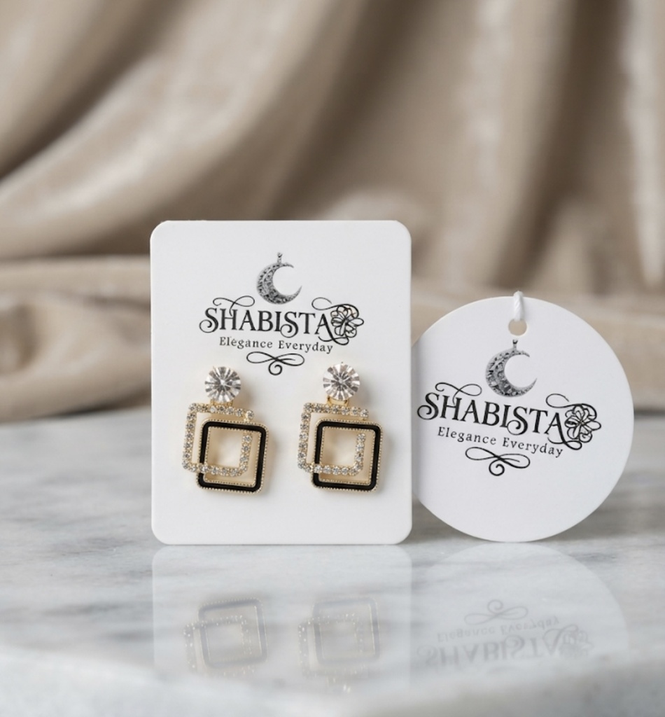 Rose Gold Double Square Crystal Drop Earrings