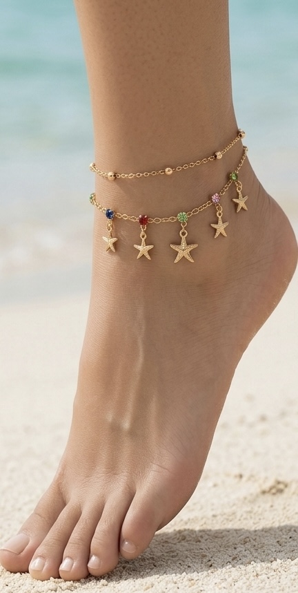 Golden Star & Crystal Layered Anklet( only 1 pc)