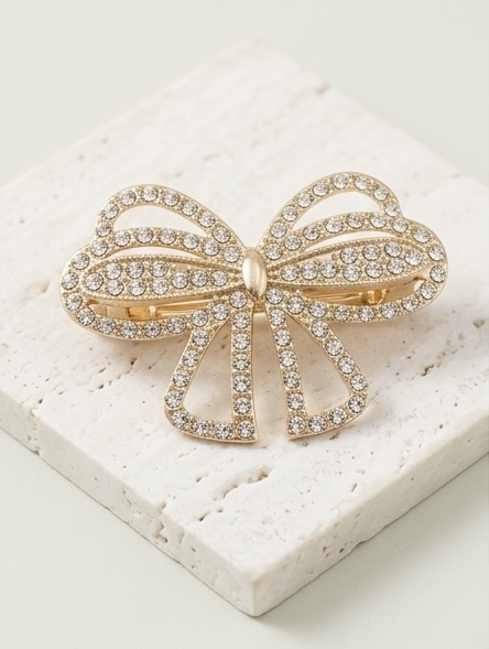 Golden Bow & Crystal Hair Clip