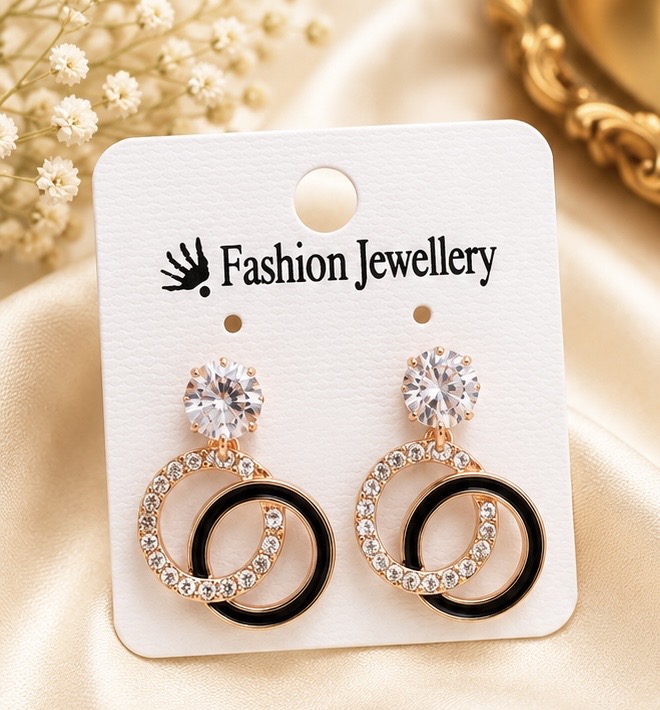 Rose Gold Double Circle Crystal Drop Earrings