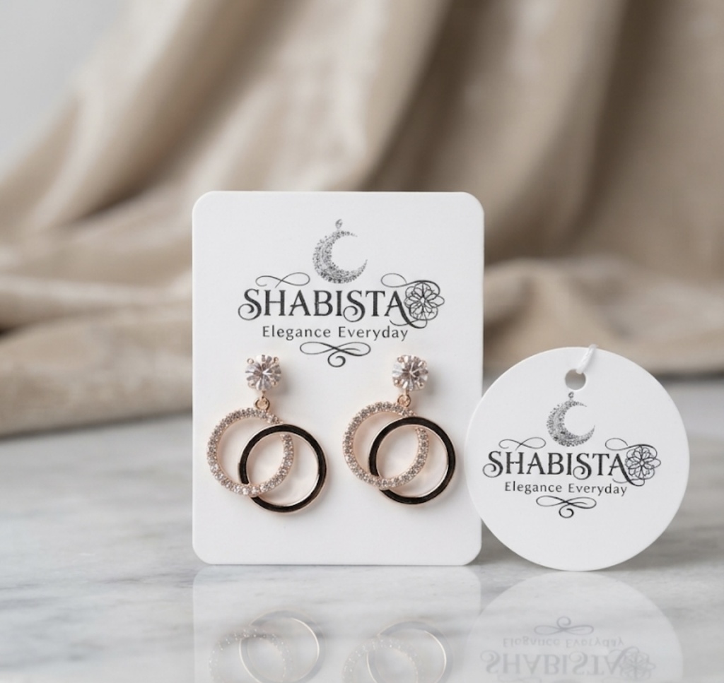 Rose Gold Double Circle Crystal Drop Earrings