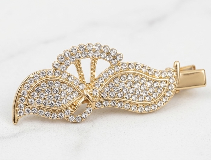 Golden Fan & Crystal Hair Clip