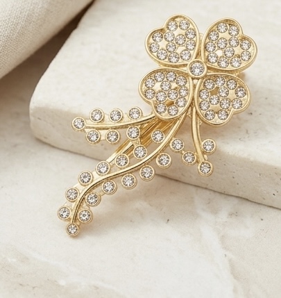 Golden Floral & Crystal Hair Clip
