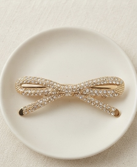 Golden Bow & Crystal Hair Clip