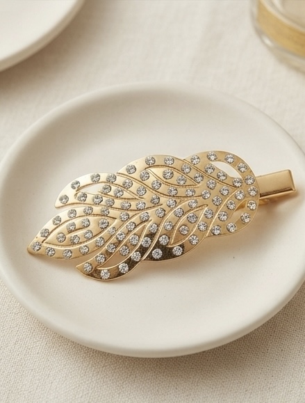 Golden Leaf & Crystal Hair Clip