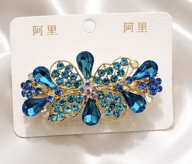 Blue & Gold Jeweled Hair Barrette
