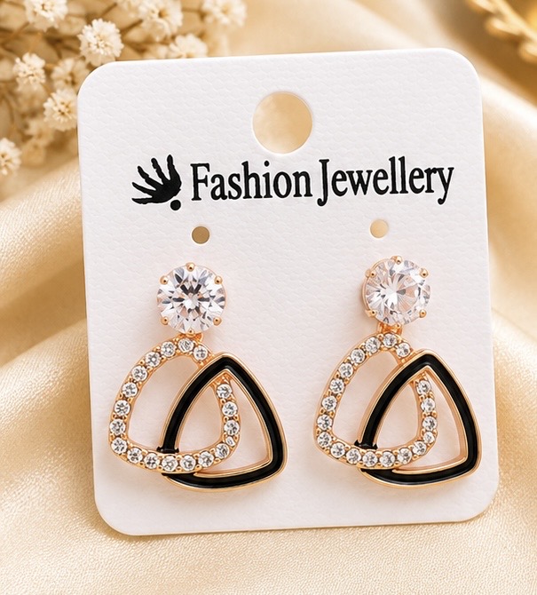 Rose Gold Double Triangular Crystal Drop Earrings