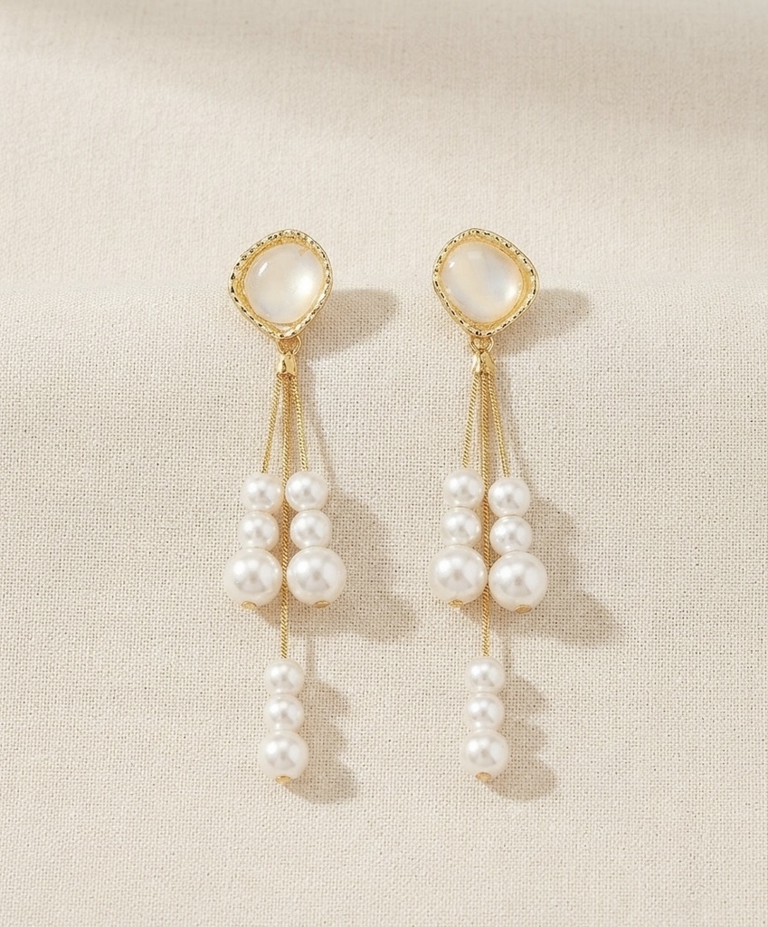 Pearl Cascade Gold Drop Earrings