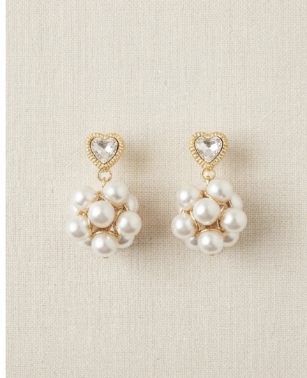 Pearl Cluster Heart Drop Earrings
