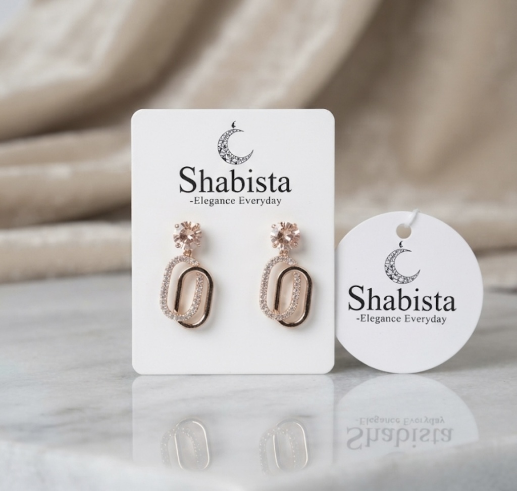 Rose Gold Double Oval Crystal Drop Earrings