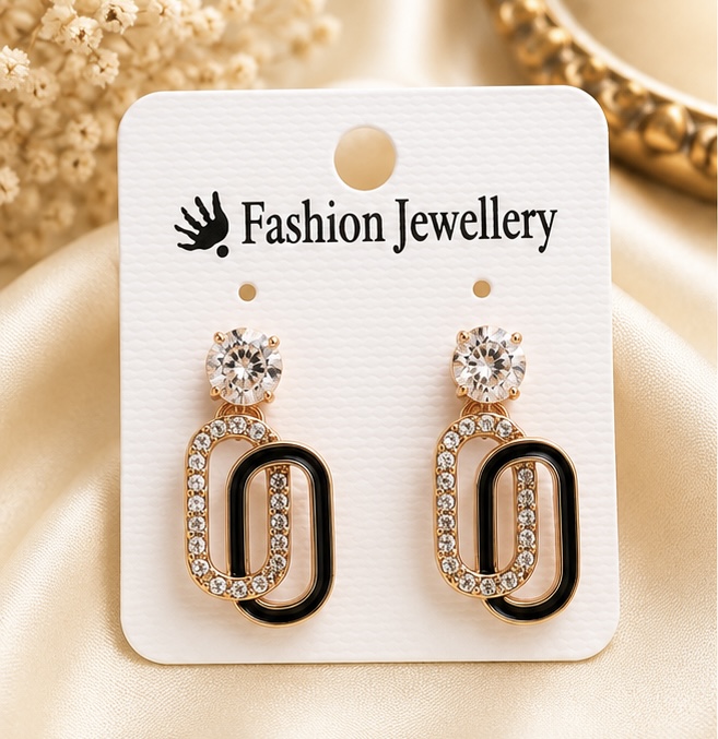 Rose Gold Double Oval Crystal Drop Earrings