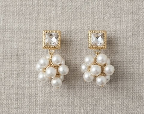 Pearl Cluster Square Drop Earrings