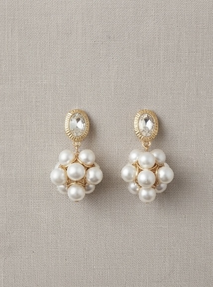Pearl Cluster Oval Drop Earrings