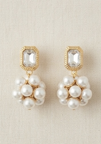 Pearl Cluster Rectangle Drop Earrings