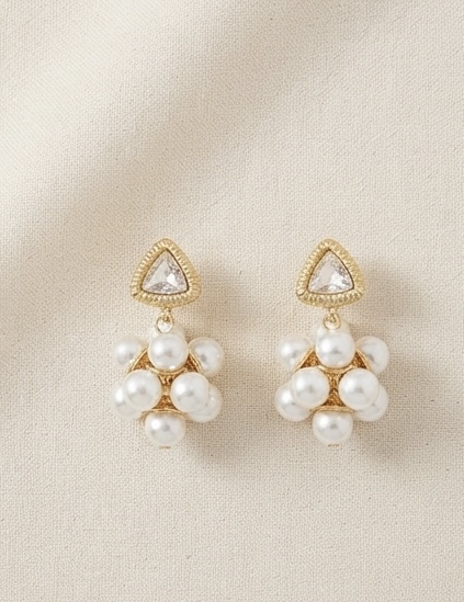 Pearl Cluster Triangle Drop Earrings