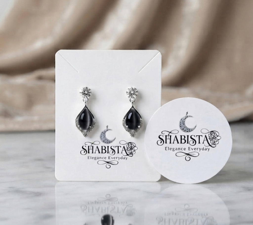 Crystal Silver Elegant Black Teardrop &-Tone Dangle Earrings