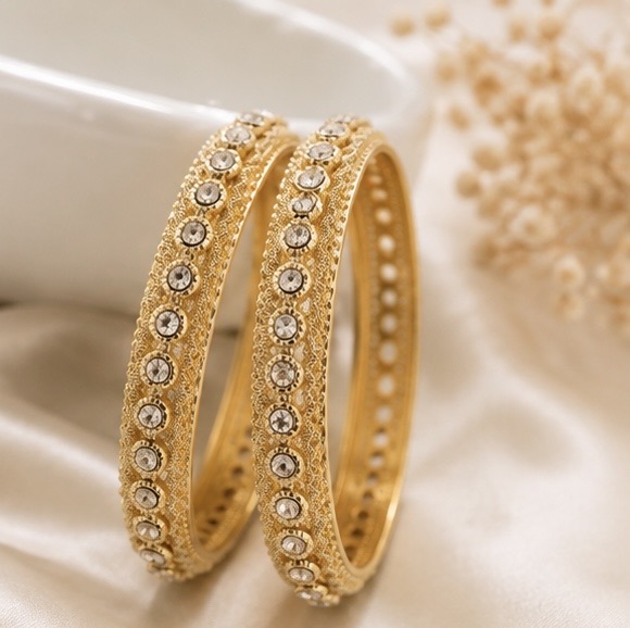 Elegant Gold-Tone Stone-Studded Bangles