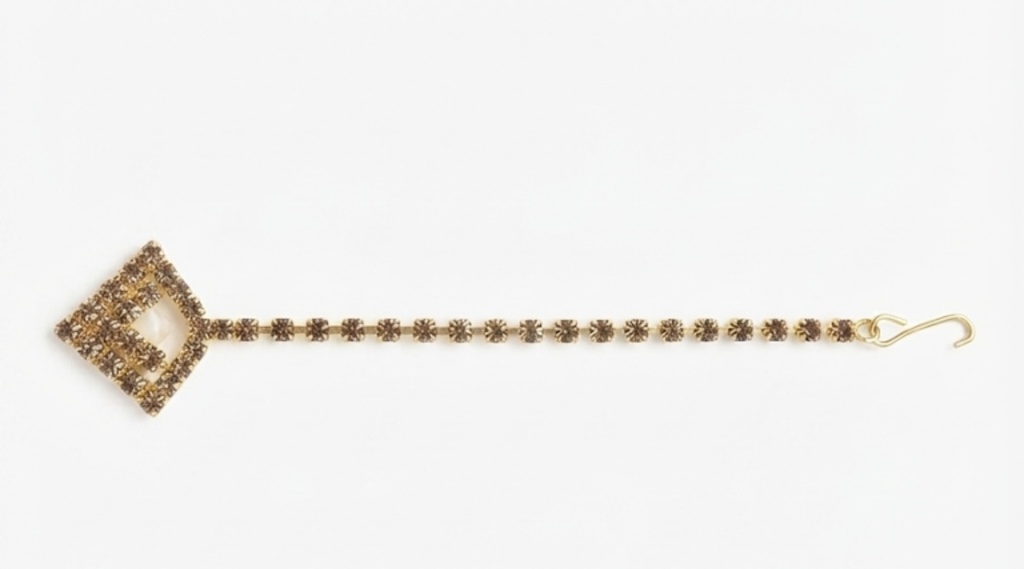 Elegant Gold-Tone Diamond-Shape Crystal Maang Tikka-Vol-2