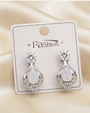 Elegant White Teardrop & Crystal Silver-Tone Dangle Earrings
