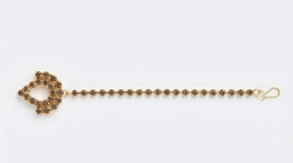 Elegant Gold-Tone Leaf-Motif Crystal Maang Tikka- Vol-3