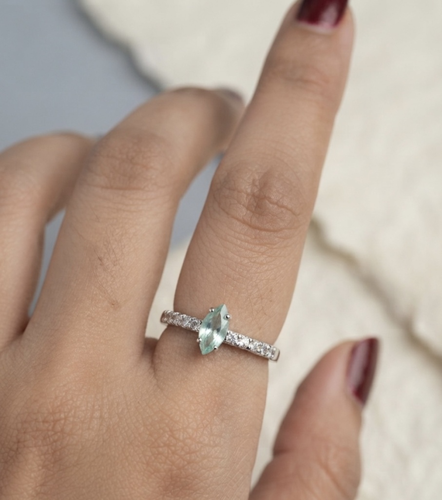 Elegant Marquise Mint Stone Silver Fashion Ring