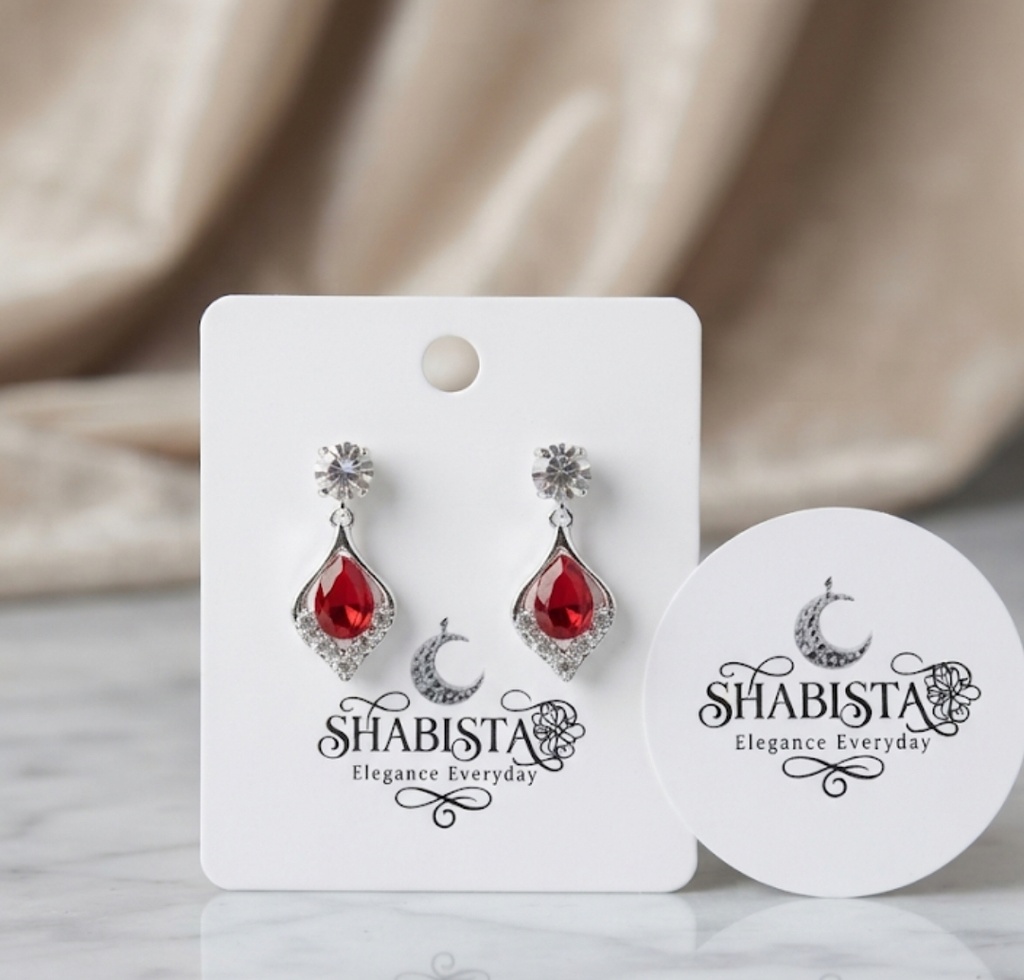 Crystal Silver Elegant Red Teardrop - Tone Dangle Earrings