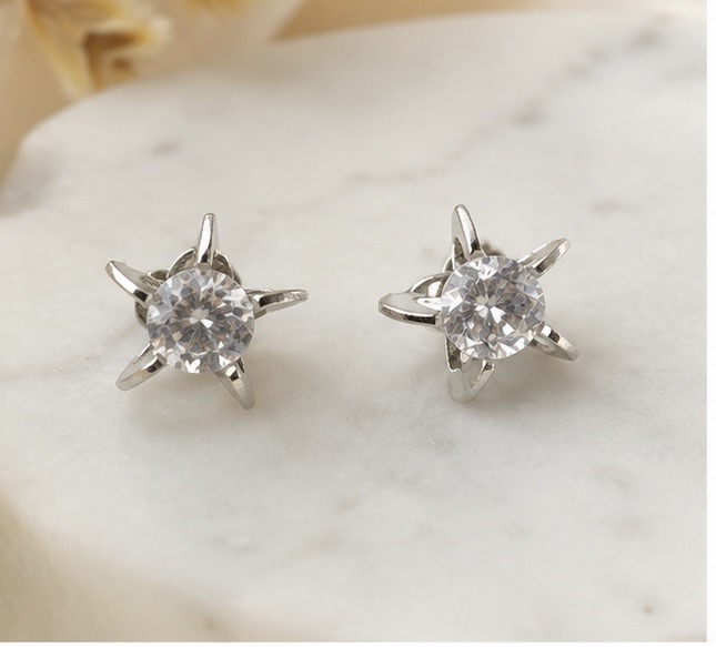 Dazzling Star-Prong Solitaire Silver-Tone Fashion Earrings