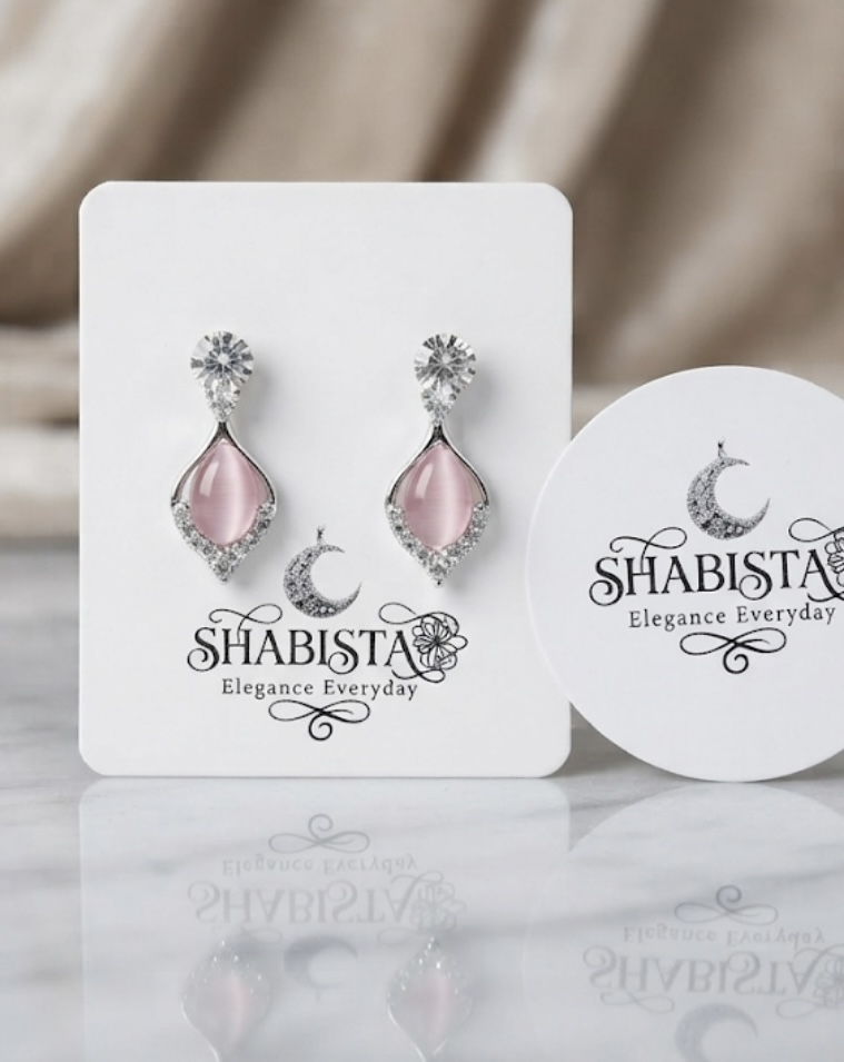 Crystal Silver Elegant Pink Teardrop -Tone Dangle Earrings