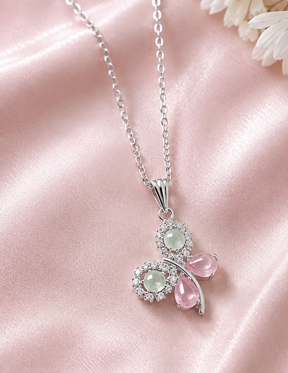 Crystal Butterfly Flower Pendant Necklace -Vol-3