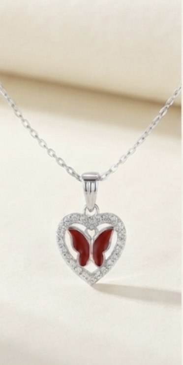 Elegant Heart Red Butterfly Pendant