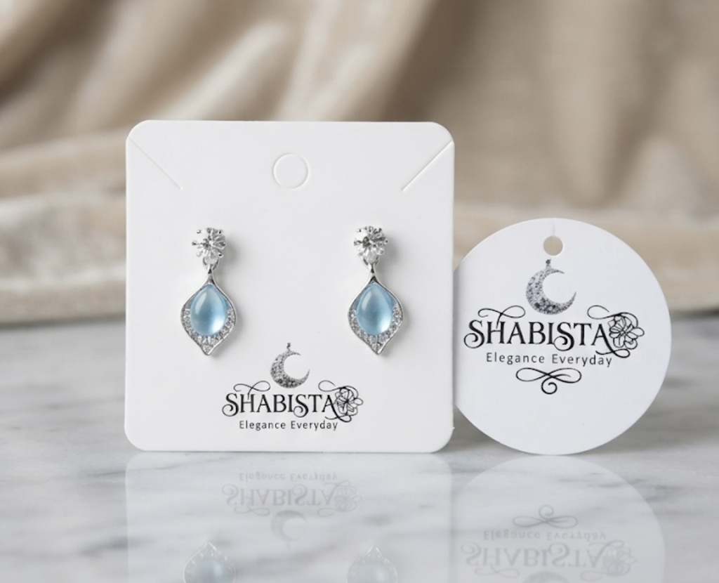 Crystal Silver - Elegant Teal Blue Teardrop - Tone Dangle Earrings