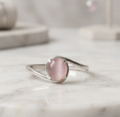 Pink Moonstone Solitaire-Inspired Ring