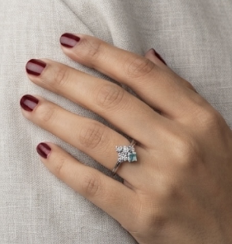 Asymmetric Aquamarine and Pavé Ring