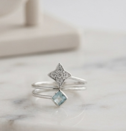 Multi-Band Star and Aquamarine Ring