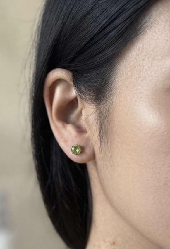 Olive Round Crystal Stud Earrings