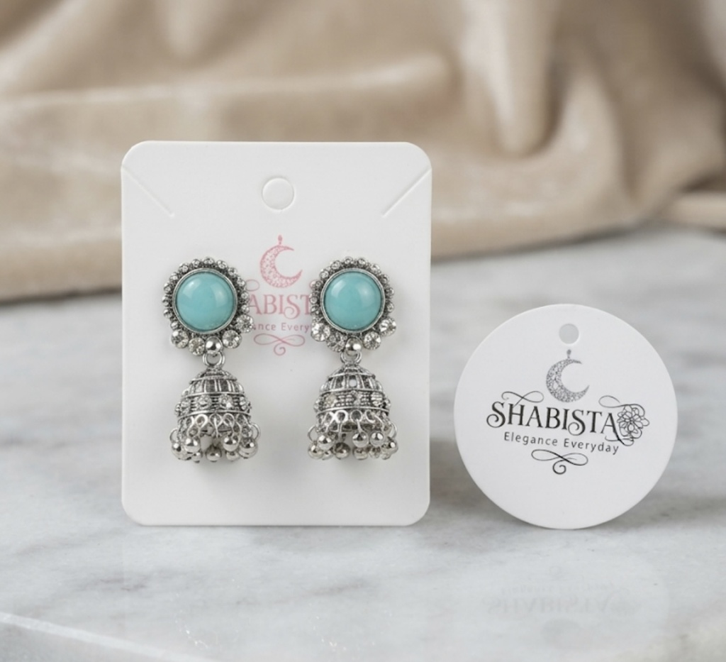 Mint Blue Stone Oxidised Jhumka