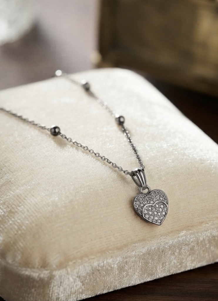Elegant Silver-Tone Heart Pendant Necklace