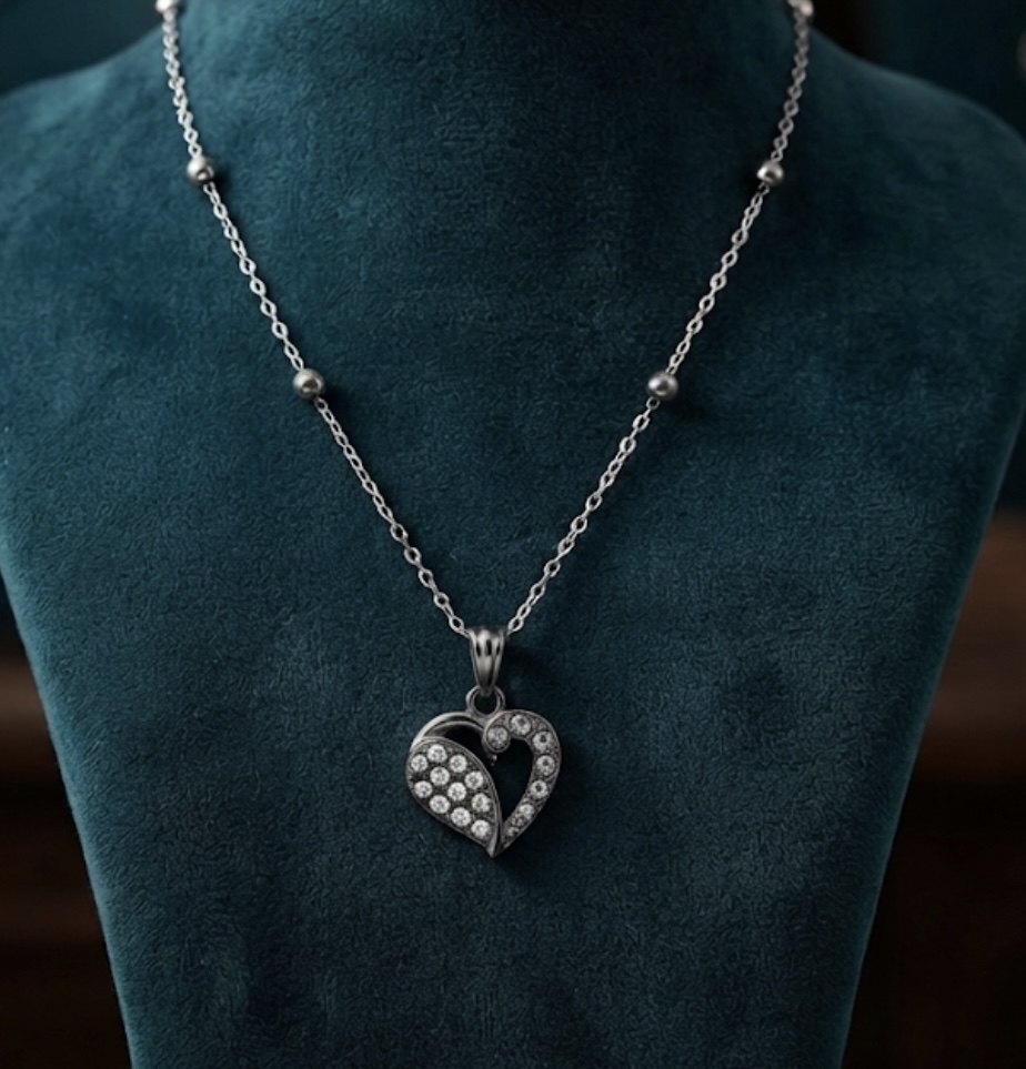 Elegant Silver-Tone Heart Pendant Necklace-Vol-2