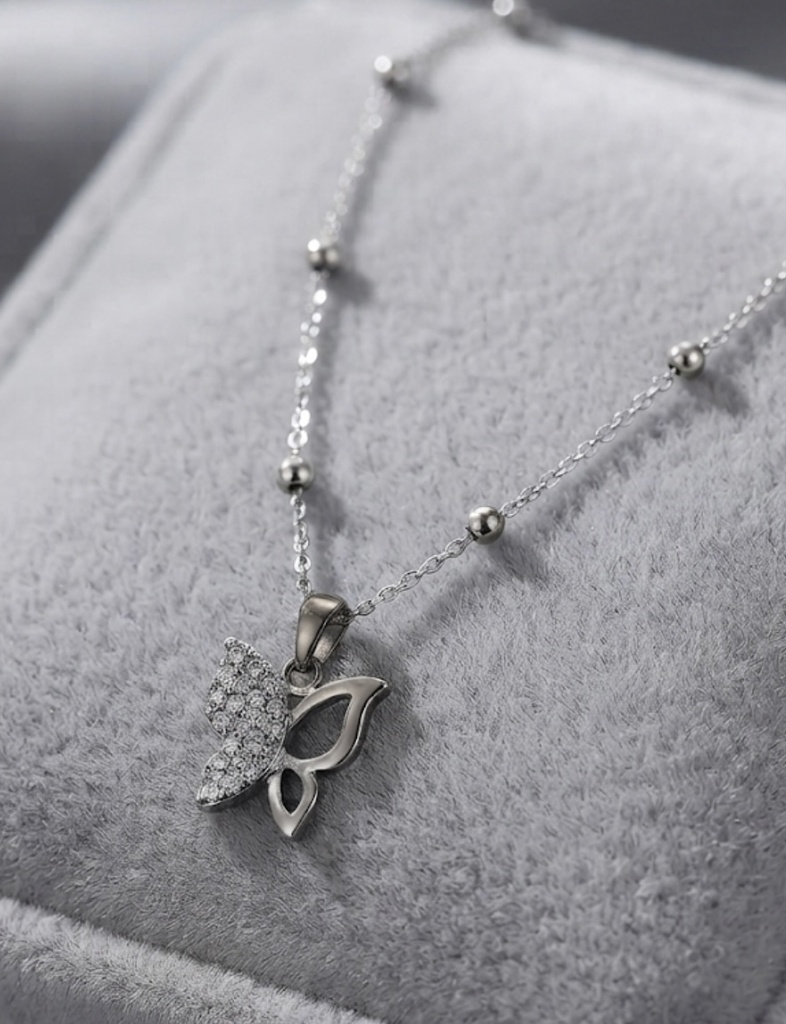 Elegant Silver-Tone Butterfly Pendant Necklace