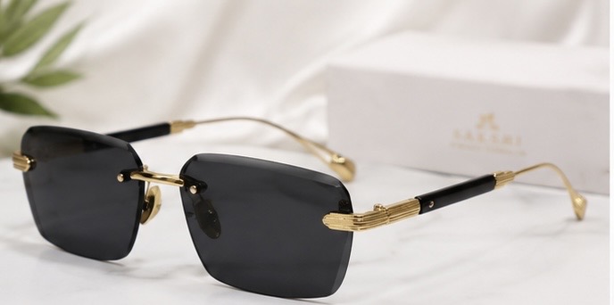 Black Rectangular Sunglasses with Gold Detailing