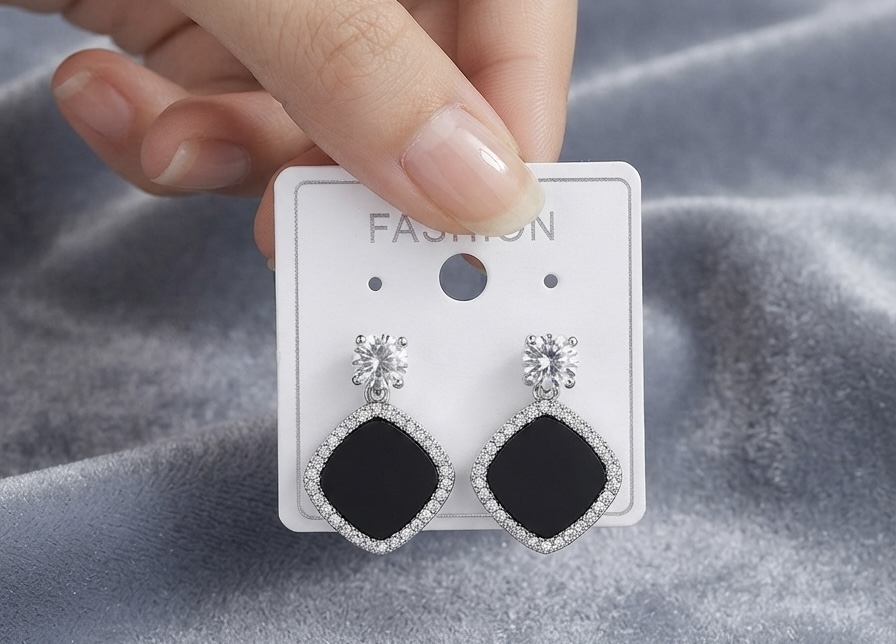 Elegance Square Drop Earrings-Black