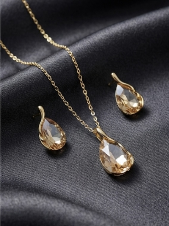 Elegant Teardrop Necklace & Stud Earrings Set- Anti-Tarnish