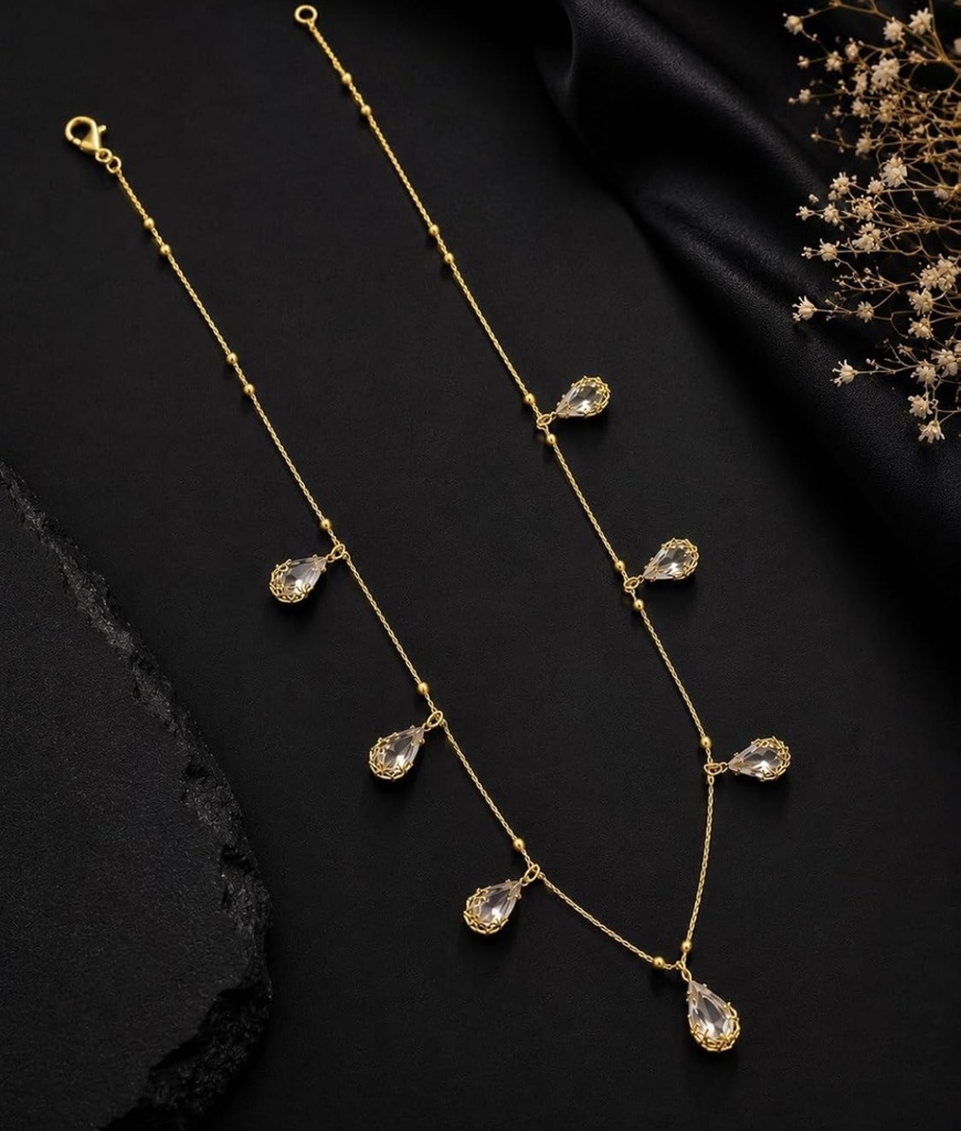 Teardrop Crystal Golden Finish Necklace -Anti Tarnish