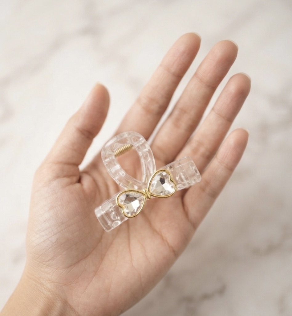Dainty Heart Rhinestone Clear Hair Claw Clip