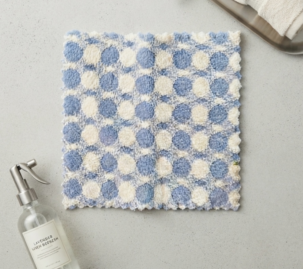 Plush Sky Blue Polka Dot Face & Vanity Towel