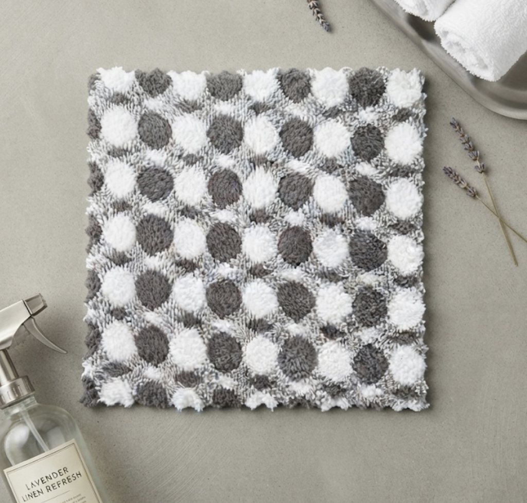 Plush Charcoal & White Polka Dot Face & Vanity Towel