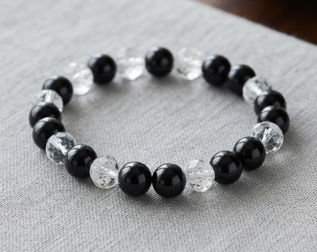 Classic Black & Clear Crystal Beaded Fashion Bracelet