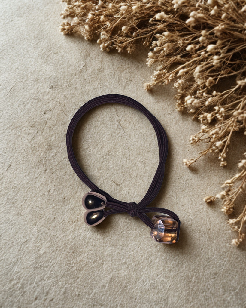 Hair Rubber Band with Crystal- Brown